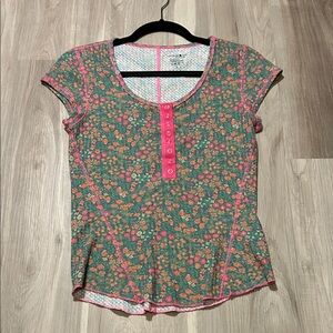Natural Life Pink and Green Floral Women's Top
